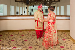 Indian bride and groom's first look moment first look photography,indian bride fashion,indian groom fashion