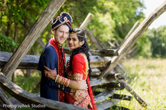 Charming indian bride and groom's portrait first look photography,indian groom fashion,indian bride fashion