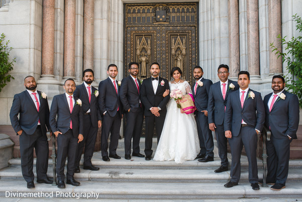 indian bride and groom portrait,indian groomsmen fashion