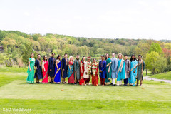 Indian bride and groom's family portrait outdoor photography,indian bride and groom portrait