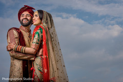 Unique indian newlyweds portrait golden dupatta,indian couple,indian weddings