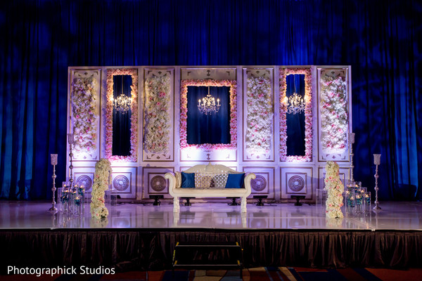 indian wedding reception,planning and design,wedding stage,floral and decor