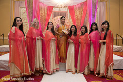 Adorable indian bride posing with bridesmaids indian bride lengha,indian bridesmaids’ fashion,indian bride portrait
