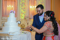 Indian wedding reception cutting the cake moment indian wedding reception,indian bride and groom,indian wedding reception photography,indian wedding cake