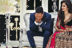 Indian lovebirds enjoying their wedding reception