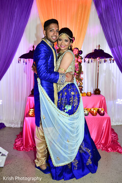 Indian bride and groom in blue royal outfits. Indian bride and groom in blue royal outfits.