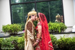 Indian bride and groom Romantic first glance. Indian bride and groom Romantic first glance.