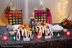 Vibrant Indian wedding sweetheart table. Vibrant Indian wedding sweetheart table.