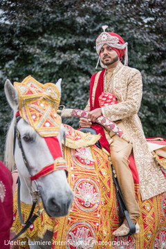 Elegant indian groom riding baraat horse Elegant indian groom riding baraat horse