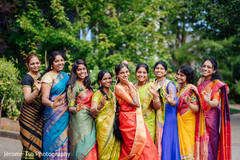 Sweet indian bride with bridesmaids portrait Sweet indian bride with bridesmaids portrait