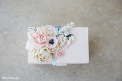 Beautiful flower decoration on ring bearer box. Beautiful flower decoration on ring bearer box.