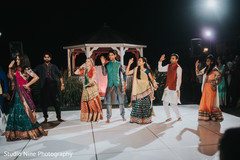 Indian bridesmaids and groomsmen sangeet dance portrait. Indian bridesmaids and groomsmen sangeet dance portrait.