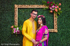 Lovely Indian bride and groom colorful portrait. Lovely Indian bride and groom colorful portrait.