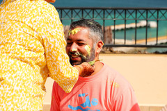Indian groom is smeared in yellow turmeric paste at his first wedding ceremony ritual indian wedding gallery,pre- wedding celebrations,haldi ceremony,indian groom