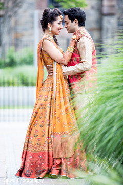 Joyful Indian bride and groom outdoors portrait. Joyful Indian bride and groom outdoors portrait.