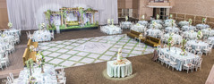 Elegant Indian wedding reception tables, mandap and dance floor setup capture. indian wedding flowers decor,indian wedding table setup,indian wedding reception