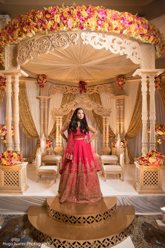 Beautiful Indian bride's portrait at mandap. indian wedding ceremony fashion,indian bride,indian wedding traditional outfit,mandap