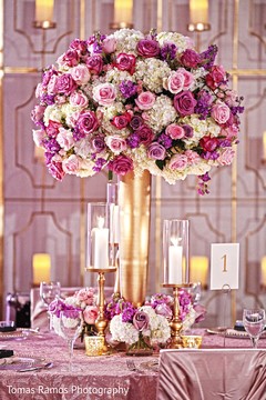Dreamy Indian wedding reception table flower decoration. Dreamy Indian wedding reception table flower decoration.