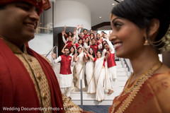Marvelous Indian lovebirds portrait with bridesmaids and groomsmen. Marvelous Indian lovebirds portrait with bridesmaids and groomsmen.