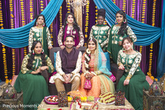 Charming indian couple with bridesmaids indian wedding gallery,indian bride and groom,gaye holud,indian bridesmaids