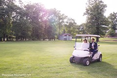 Take a look at this charming indian couple in a golf car indian wedding gallery,outdoor photography,indian bride and groom