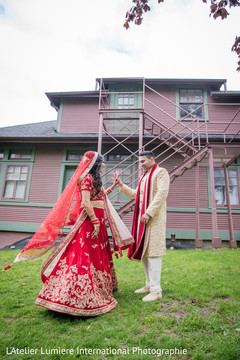 Indian couple meeting for their first look Indian couple meeting for their first look