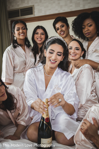 Indian bride with bridesmaids celebration