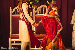 Indian bride and groom during the Granthi Bandhana. Indian bride and groom during the Granthi Bandhana.