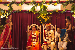 Joyful Indian couple at their wedding ceremony rituals. indian bride and groom,indian wedding fashion,indina wedding ceremony