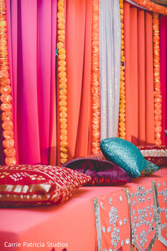 Colorful Indian pre-wedding sangeet decoration. Colorful Indian pre-wedding sangeet decoration.