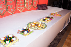 Sangeet mandap decorations and ritual items. Sangeet mandap decorations and ritual items.
