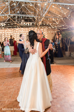 Beautiful maharani dancing with her father white wedding dress,bridal fashion,dj