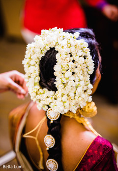 Gorgeous Indian bride's flowers hair decoration. Gorgeous Indian bride's flowers hair decoration.