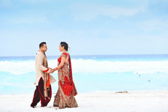 Beach themed indian bride and groom's first look capture indian wedding gallery,first look photography,indian bride and groom