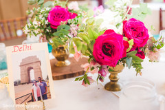 Beautiful Indian wedding reception table decoration. indian wedding flowers,indian wedding table seat sign