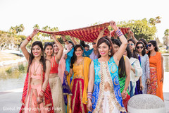 Indian bride's entrance to pre-wedding celebrations Indian bride's entrance to pre-wedding celebrations