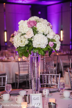 Graceful floral centerpiece and table number indian wedding reception,indian wedding reception floral and decor,table number