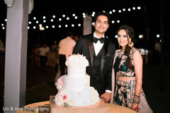 Lovely indian newlyweds before cutting the cake Lovely indian newlyweds before cutting the cake