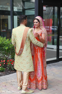 Romantic indian couple having their first look Romantic indian couple having their first look