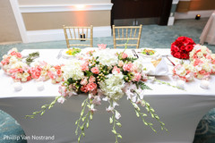 Delightful indian couple's reception table decor indian wedding reception,indian wedding reception floral and decor,floral centerpiece