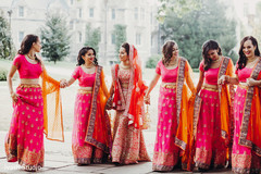 Indian bridesmaids walking with the bride Indian bridesmaids walking with the bride