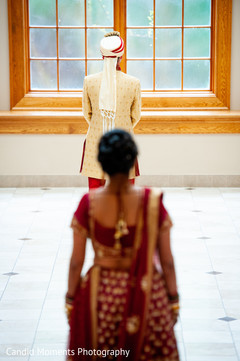 Indian groom waiting for Indian bride for the first look. Indian groom waiting for Indian bride for the first look.