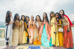 Elegant Indian bride and bridesmaids outdoors capture. Elegant Indian bride and bridesmaids outdoors capture.