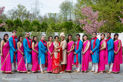 Indian bride and groom with bridesmaids and groomsmen wedding portrait Indian bride and groom with bridesmaids and groomsmen wedding portrait