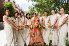 Lovely Indian bride and bridesmaids outdoor portrait. Lovely Indian bride and bridesmaids outdoor portrait.