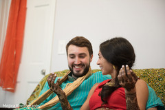 Lovely couple at their pre-wedding mehndi party. Lovely couple at their pre-wedding mehndi party.