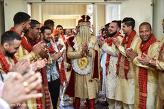Indian groom and groomsmen at wedding ceremony entrance. Indian groom and groomsmen at wedding ceremony entrance.