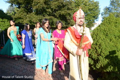 Indian bridesmaids following groom to baraat celebration. Indian bridesmaids following groom to baraat celebration.
