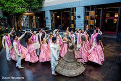 Marvelous capture of bride and groom with bridesmaids and groomsmen dancing. Marvelous capture of bride and groom with bridesmaids and groomsmen dancing.