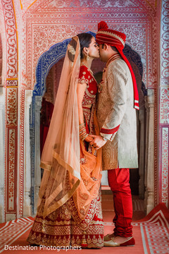 Indian bride and groom romantic first glance Indian bride and groom romantic first glance